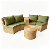 Conjunto de Muebles de Ratán para Porche, Duradero, Ahorra Espacio, Cojín Suave Desmontable, Sofá Circular de Esquina con Mesa para Fiestas Familiares en el Patio Trasero