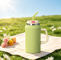 Gobelet isotherme portable Hong Ling de 50 oz, nouvelle conception, grande capacité, en acier inoxydable, avec paille, idéal pour les voyages