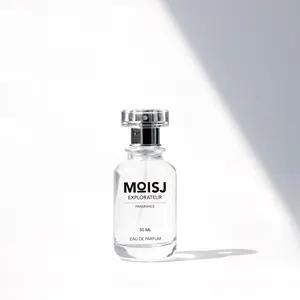 Nueva llegada 100mL botella de cristal de Perfume con forma de cilindro de cuello escalonado transparente con tapa plateada