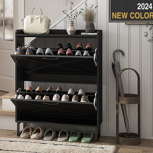 Nordic Style Double Layer <b>Shoe</b> Cabinet Black <b>Space</b> <b>Saving</b> <b>Storage</b> For Entryway And Living Room - Product Image 1