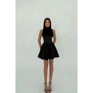 Robe mini noire Begonia, col carré, matière PU Spandex de haute qualité, style décontracté et sexy, doublure pour le printemps, l'automne et l'hiver, taille XL - Product Image 2