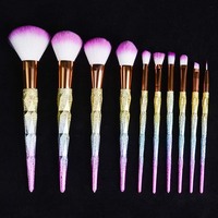 Dongmei, vente en gros, pinceaux de maquillage pour le visage en poils synthétiques colorés personnalisés, kit de 10 pinceaux cosmétiques à manche en plastique, marque privée