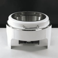 Plat à chafing rond hydraulique en acier inoxydable blanc, capacité 6L, contrôle de température 85-100°C pour hôtels et restaurants