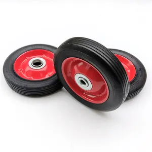 高品质工业双轴承红色弹性橡胶轮重型脚轮定制