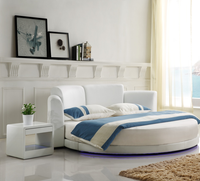 Lit de luxe italien moderne en cuir 1,8 m, lit double rond à LED, lit d'hôtel intelligent, lit king size, mobilier de chambre rembourré