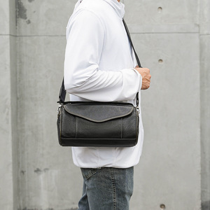 Men's Crossbody Bag Genuine Leather Black Small <b>Square</b> Shoulder Bag Durable Everyday Use Spring 2023 - Product Image 4
