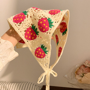 Écharpe carrée en laine tricotée à la main style rétro français pour <span class=keywords><strong>femme</strong></span>, motif écossais doux et mignon, bandeau au crochet ajouré pour l'été, cadeau - Product Image 6