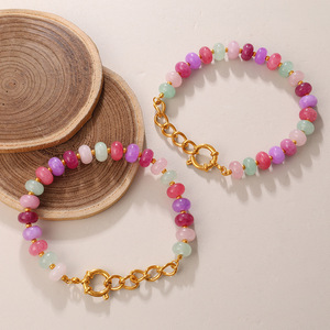 Conjunto de Joyería de Acero Inoxidable para Mujer, Collar, Aretes y Pulsera con Cuentas de Piedra Natural en Color Caramelo, Accesorio a la Moda - Product Image 2