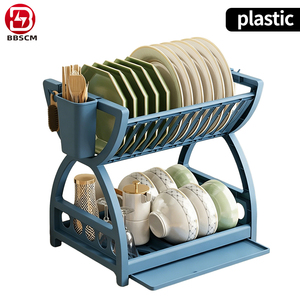 <b>Dish</b> Drainer <b>Dish</b> Drying <b>Rack</b> Kitchen Storage Double Layer Shelf Knife Fork Container Holder Cutting Board Stand Standing Type - Product Image 5