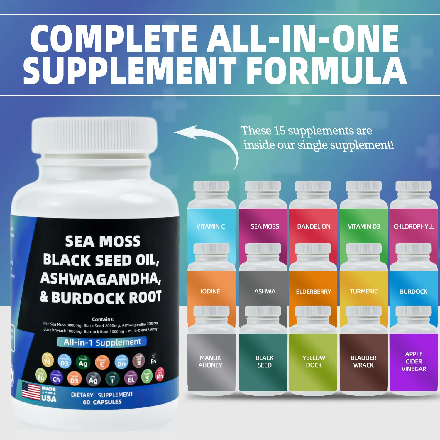 Seamoss wirksame Formel Ashwagandha schwarzkömenöl kräuterpflege-Supplement zur Gewichtsabnahme Großhandel Irish Sea Moss Kapseln