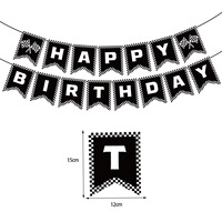 Guirlande triangulaire en papier à carreaux noirs et blancs, thème F1, pour décoration de fête d'anniversaire, bannière suspendue transfrontalière