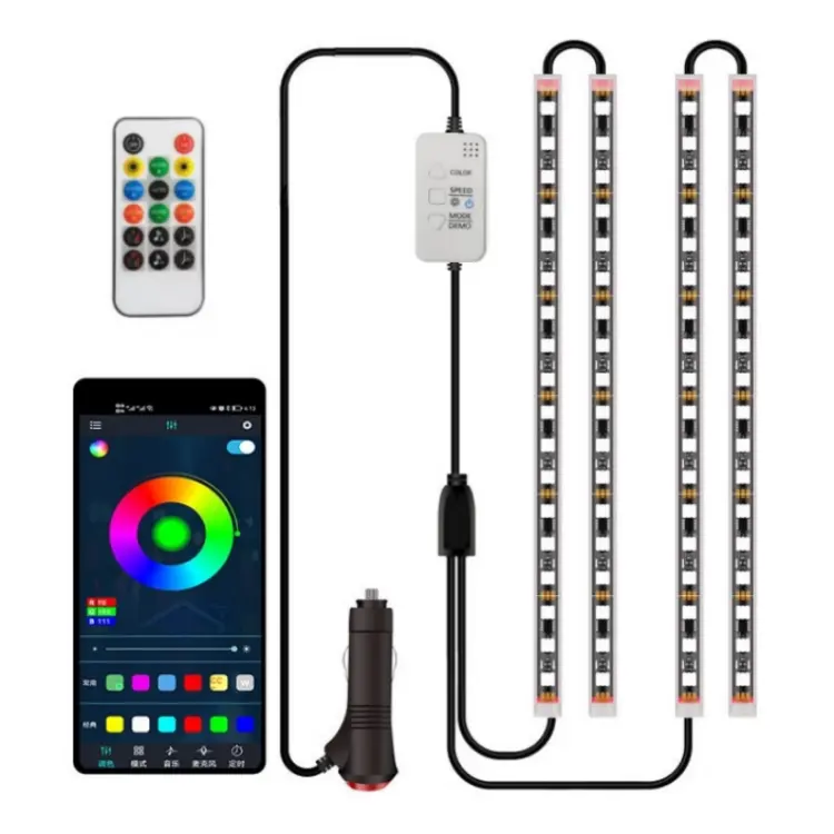 Luce del piede al Neon per Auto luce a LED lampada ambientale striscia di luce interna interna con controllo APP colore fluente RGB