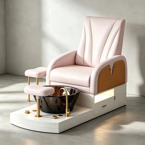 Sillón de Pedicura Rosa para Salón de Uñas y Spa, Silla de Masaje de Pies con Luz LED, Bañera sin Tuberías, Reclinable, Mueble para Manicura - Product Image 2