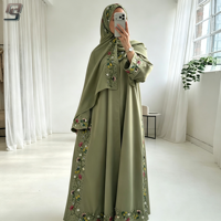 Abaya en dentelle verte sur mesure, robe musulmane modeste longue avec foulard, kaftan islamique couvrant entièrement le corps pour femmes