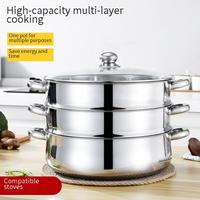 Cuiseur Vapeur Multifonction en Acier Inoxydable de 28 cm, Marmite à Soupe Ménagère, Batterie de Cuisine de Gros à 2/3/4/5 Couches