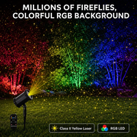 Lumière laser RGB Firefly, laser jaune de classe II, LED RGB, toile de fond colorée, IP65, 100-240V, ABS, pour jardin, cour, pelouse, arbres, terrasse, balcons