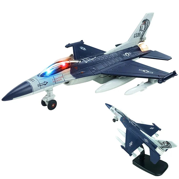 전투기 다이 캐스트 다이 캐스트 장난감 합금 빛 음악 합금 F16 Acousto 광학 전투기 항공기 모델 금속 어린이 장난감 전투기 비행기