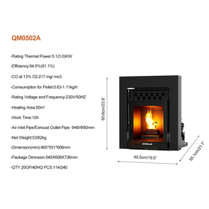 QM0502A Poêle à granulés de <span class=keywords><strong>bois</strong></span> encastré intérieur <span class=keywords><strong>5KW</strong></span> avec écran caché, télécommande WIFI européenne, foyer à granulés - Product Image 5