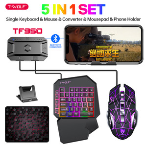 Ensemble de câbles de jeu mobile 5-en-1 T-WOLF TF950 pour joueurs, clavier à une main 40 touches, convertisseur souris, tapis de souris, support de téléphone, rétroéclairage LED - Product Image 2