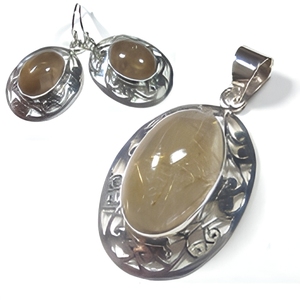 925 Sterling Silver Rutilated Quartz Pendant Earrings Set With Elegant Handmade Design Natural Golden Rutile Gemstone Jewelry - Product Image 1