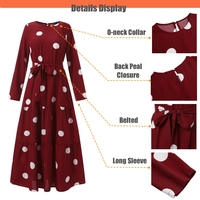 Robe Longue Musulmane Vintage Femme Dubaï Turquie Hijab Abaya Imprimé Pois Robe Maxi Islamique
