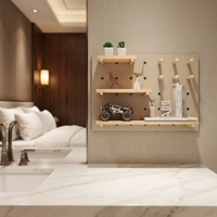 Étagère murale en bois avec crochets, support de rangement modulaire, robuste et écologique pour salle de bain, cuisine, bureau