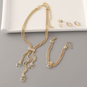 Juego de Joyería de Cristal Chapado en Oro de 4 Piezas, Collar y Anillo Geométricos con Diamantes para el Día de San Valentín y Año Nuevo - Product Image 6
