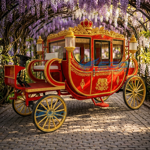 Fournisseur d'usine : Chariot royal électrique sans chevaux, rouge et doré, de haute qualité, écologique, abordable, véhicule de défilé personnalisé - Product Image 1