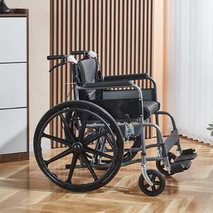 Fauteuil roulant pliable léger et portable, manuel, médical, pour personnes âgées, en acier carbone noir, 17 kg - Product Image 1