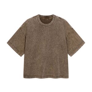 Men Blank Vintage Knitted T-shirt 275gsm Heavyweight 100% Cotton Acid Washed Oversized T-shirt - Product Image 6