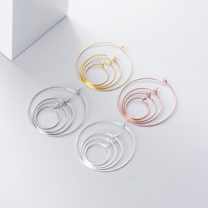 Boucles <span class=keywords><strong>d</strong></span>'oreilles créoles classiques en <span class=keywords><strong>argent</strong></span> Sterling 925 mode 0.7mm fil <span class=keywords><strong>oreille</strong></span> ronde cerceaux bijoux pour femmes - Product Image 2