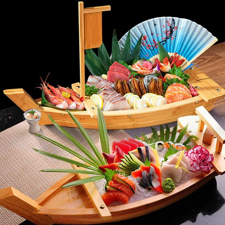 Premium Eco-friendly Natural Large Bamboo Sushi Serving Boat for restaurant display