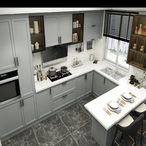 Cuisine Modulaire Moderne Haut de Gamme <span class=keywords><strong>CHIFFO</strong></span>, Ensemble Complet avec Portes en Verre, Design Écologique, Plans de Travail en Quartz, pour Appartement - Product Image 5