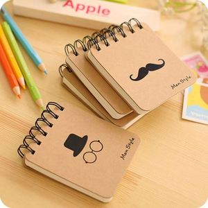 <b>Mini</b> Kraft Paper Spiral Bound <b>Notebooks</b> Men's Style Pattern Pocket Daily Notes Office School Stationery Supplies A7 Gift - Product Image 2