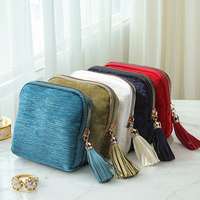 Nouveau sac à bijoux en velours personnalisé exquis avec fermeture éclair à pompon, sac à bijoux pour bague, pendentif, bracelet, pochette de voyage, sacs de rangement portables
