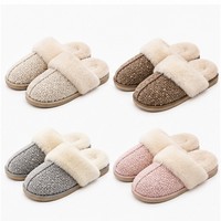 Pantoufles mules croisées en peluche bouclée couleur avoine avec mousse à mémoire de forme pour femme