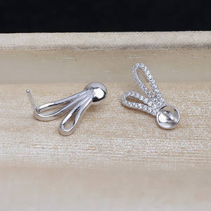 Pendientes de Perlas con Anillo Abierto de Plata S925 con Bandeja Vacía para Accesorios DIY 1325, Pendientes Personalizados - Product Image 3