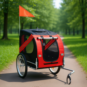 Remolque para bicicleta para mascotas rojo y negro con bandera para aventuras al aire libre - Product Image 2