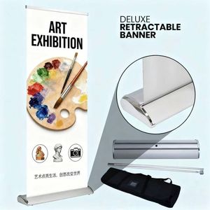 Hoogwaardige aluminium roll-up bannerstand met waterdruppelbasis - 85x200cm zilver/zwart voor promoties |   Monster, maatwerk - Product Image 2