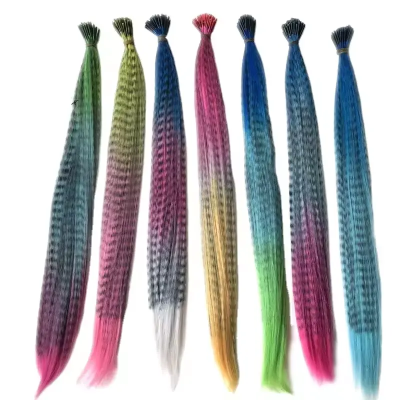 Extensions de cheveux synthétiques 18 pouces 0.5g couleur ombre grizzly zebra line pour la fête I tip hair