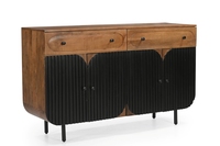 Buffet en bois à 2 tiroirs et 4 portes avec pieds en métal, finition noyer brun et tuyaux métalliques noirs / Meuble en bois de manguier