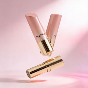 Emballage de luxe personnalisé pour rouge à lèvres, tubes vides ronds en ABS rose et or dégradé de 3,5 g - Product Image 3