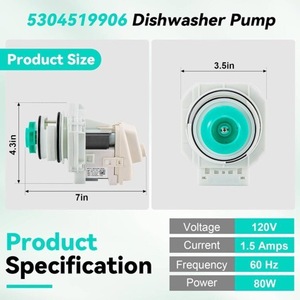Pompe et moteur pour lave-vaisselle Westinghouse 5304519906 110-120 V, pompe de vidange électrique pour usage domestique - Product Image 2