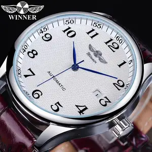 WINNER Montre Classique de Luxe Business Automatique Homme, Maître du Temps, Bracelet en Cuir, Cadran Blanc avec Date, Montre Homme - Product Image 1