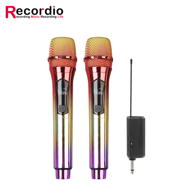 GAW-012 Colorful Rechargeable Wireless Microphones Dual Handheld Dynamic Mic Karaoke System for Singing Wedding DJ Party Speech