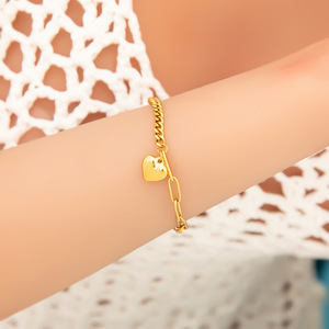 สร้อยข้อมือจี้รูปหัวใจสแตนเลส ดีไซน์เรขาคณิต เครื่องประดับสำหรับใส่ทุกวันสำหรับทุกเพศ - Product Image 4