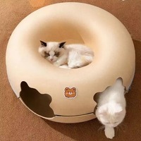 Nouvelle Tanière et Maisonnette en Feutre pour Chat d'Intérieur, Tunnel Pliable en Forme de Donut, Cachette Peekaboo pour Plusieurs Grands Chats, Design Moderne Toutes Saisons 50x50x20cm