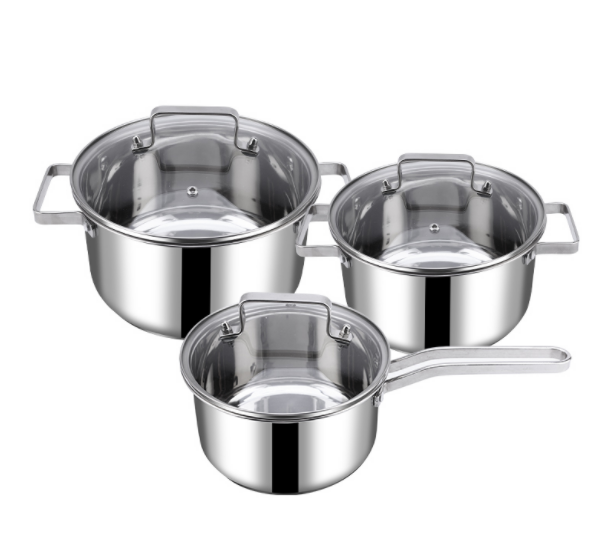 Kitchen Gas Rounded Bottom Cooking Pot Set - Stainless Steel