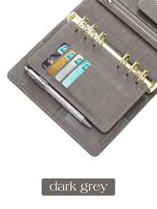 洪博最畅销的6环A6十字纹Epi皮革宽松仪表板飞叶，用于规划器，带6个卡槽 & 一个弹性笔环 - Product Image 5