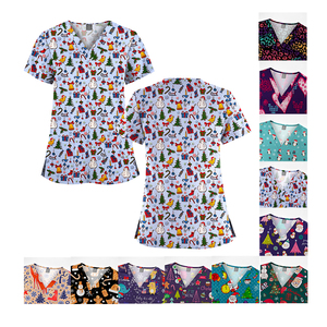 Newest Fashion V-neck Stretchy Fabric Women's Print Medical Fun <strong>Scrub</strong> <strong>Top</strong> Custom Dental <strong>Scrubs</strong> <strong>Tops</strong> Uniform - Product Image 5